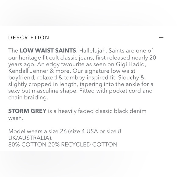 🚨 SOLD 🚨 NWT Saints Low Waist Boyfriend Denim Jeans - Storm Grey Sz 24 - Picture 10 of 10